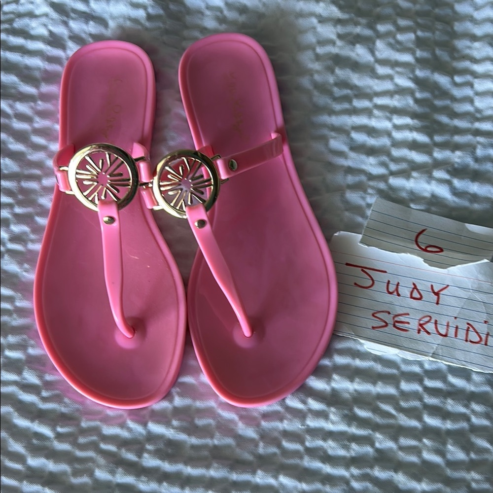 Lilly Pulitzer Pink Sandals with Gold Accents